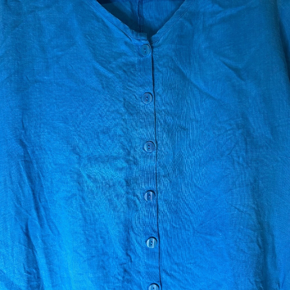 Flax Blue Button-Down Linen Tunic Shirt Marked M but fits like a Large‼️ - Picture 3 of 5